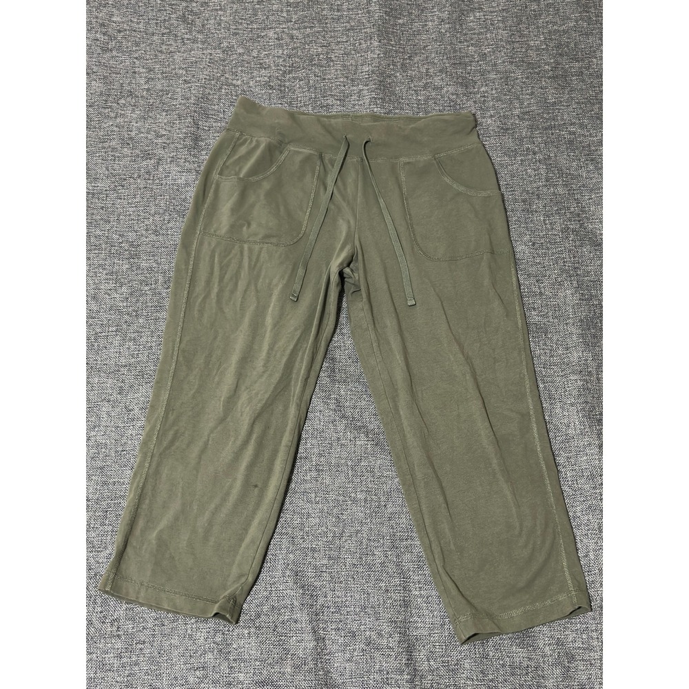 Athletic Works Womens Medium Olive Green Capri Sweatpants Drawstring Pockets
